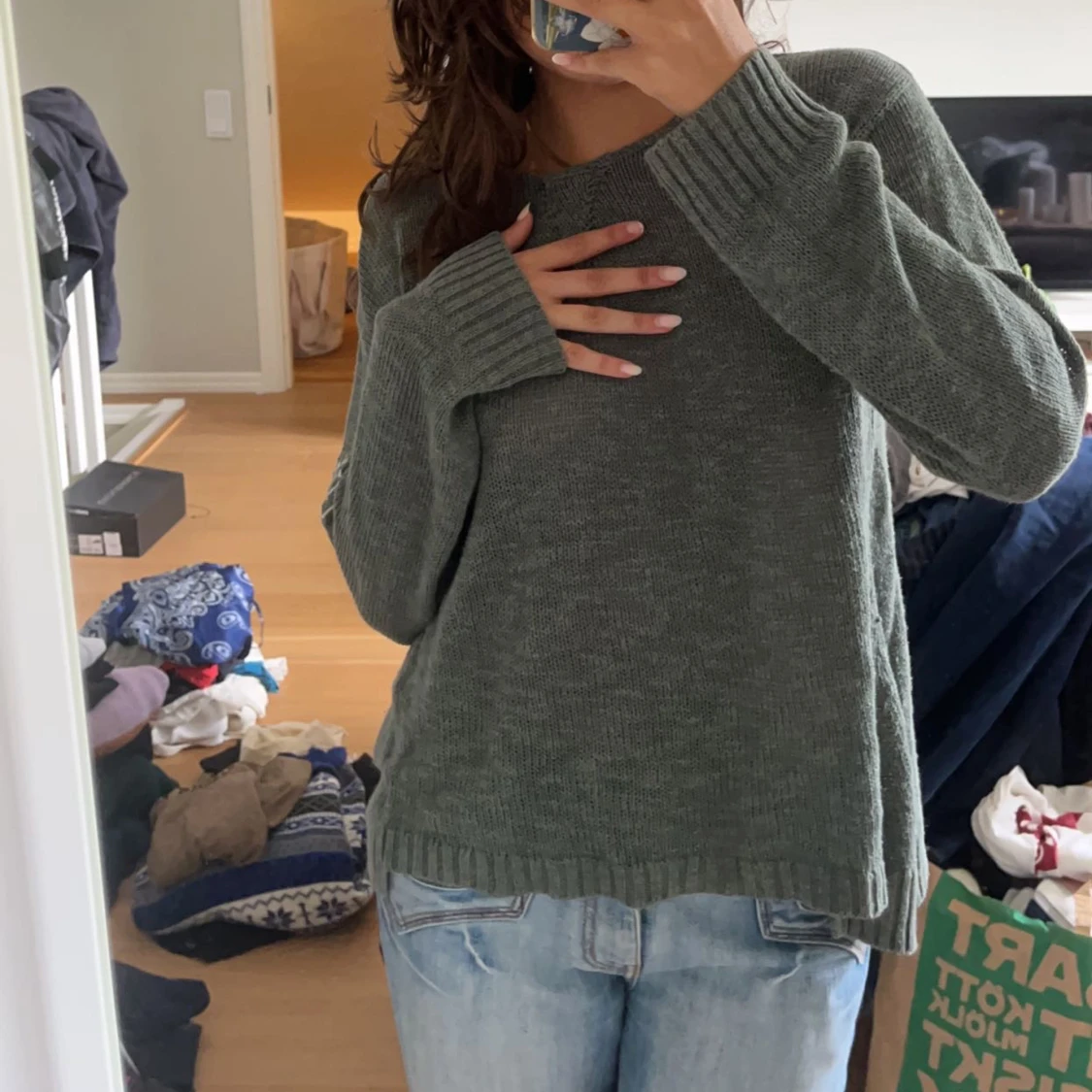 Grön stickad tröja - 90