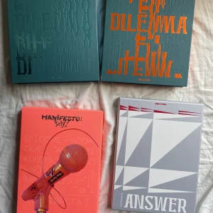 Enhypen album  - 50 kr styck,  Dimension dilemma kommer med mini poster och skiva  Answer kommer med allt förutom pc Manifesto damandged poster och Heeseung postcard 