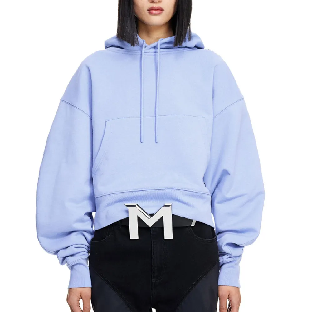 Supersnygg slutsåld ljusblå H&M x mugler hoodie, aldrig använd bara prövad😇😇pris kan diskuteras vid snabb affär!. Hoodies.
