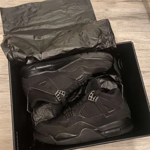 Jordan 4 black cats - De är i bra skick använda typ 3 måndader det är storlek 41 skorna är äkta och väl om sköta 