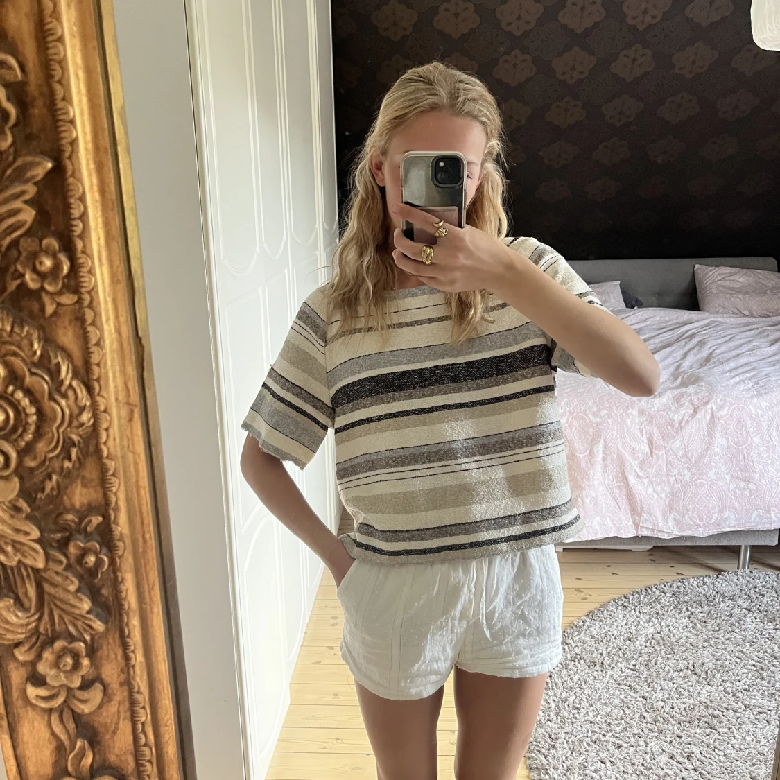 söt randig topp beige brun svart grå - 90