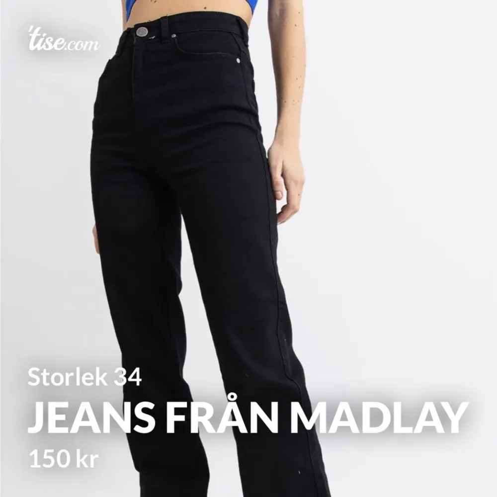Ett par jeans från Madlady. Storlek 34. Säljer då de inte används längre. 80kr🤍. Jeans & Byxor.
