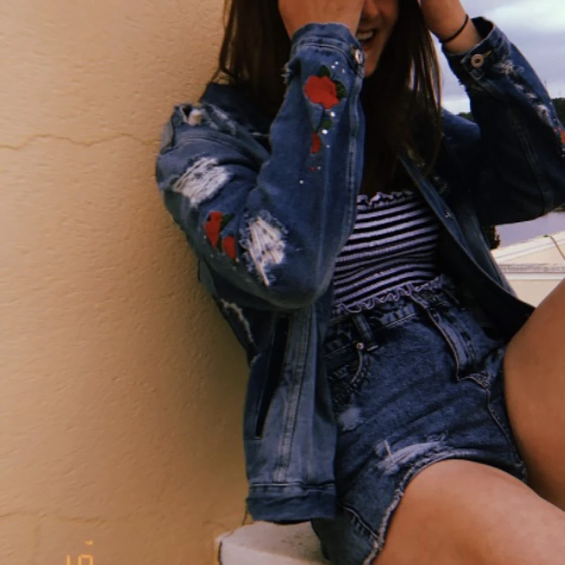 Jeansjacka rosmotiv - 90