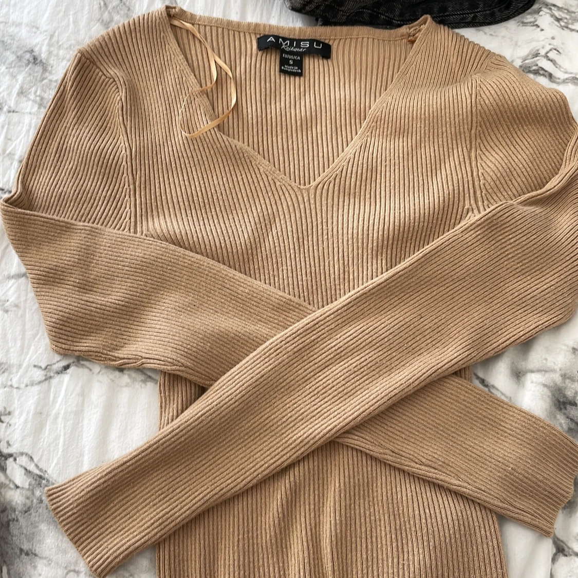 Ribbad tröja beige/brun 