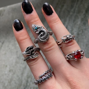 Ringar - Skitsnygga ringar! Säljes i ett paket, storlekar mellan 17-18mm men tre av dem är justerbara till större/mindre 🪐 exklusive frakt 