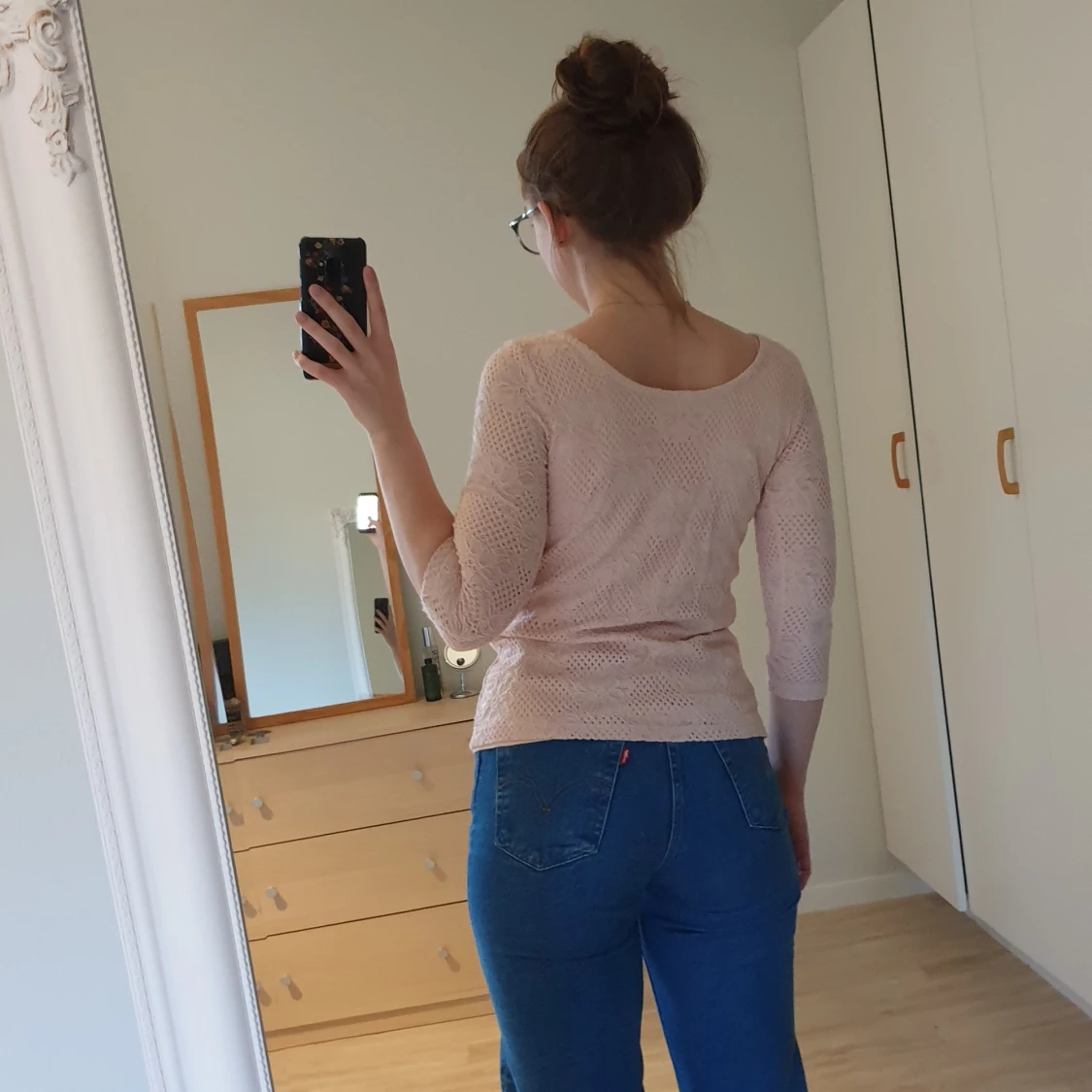 Rosa stickad 3/4tröja  - 90