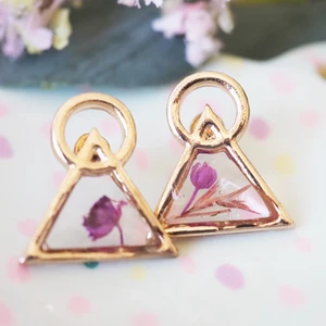 Pink flower stud earrings  - I collected this super cute flower during summer - spring 2021 in Sweden. I carefully pressed on wooden flower press for a week. I colored dried flowers with alcohol inks. Then I gently embed them with uv-resin. 