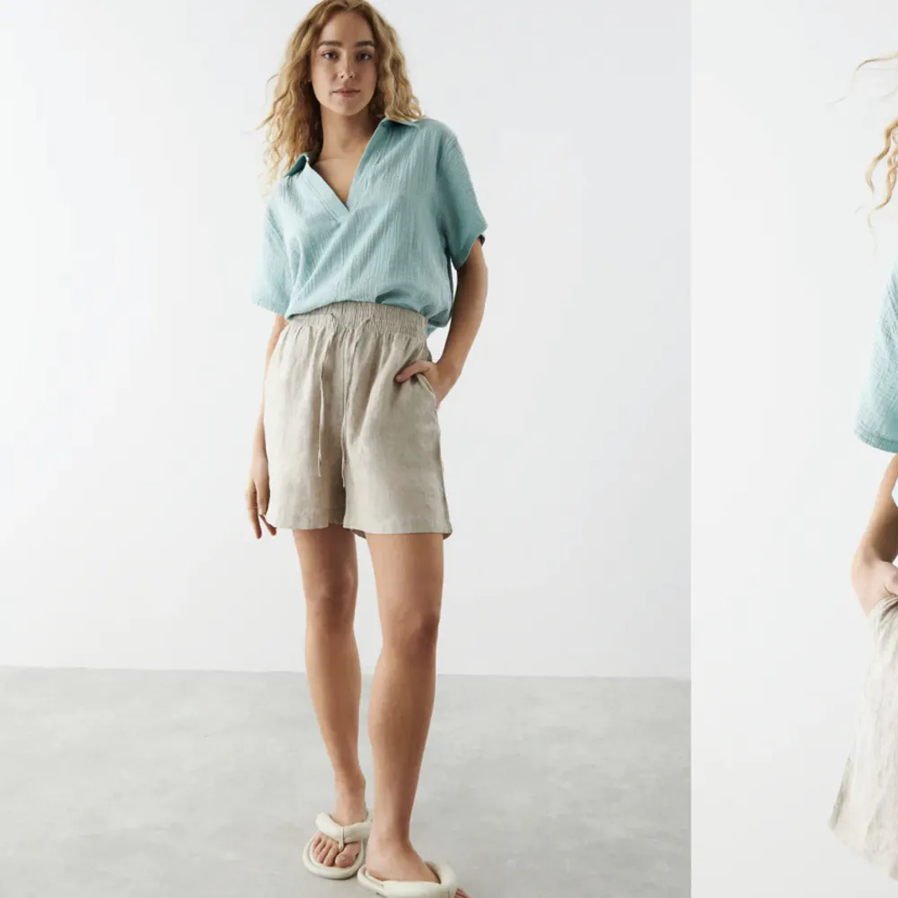 Disa linnen shorts från Gina tricot, helt nya med prislapp kvar. Färg beige, storlek 34 men skulle säga att d sitter mer som en 36. 100% linne. Nypris 279kr. Shorts.