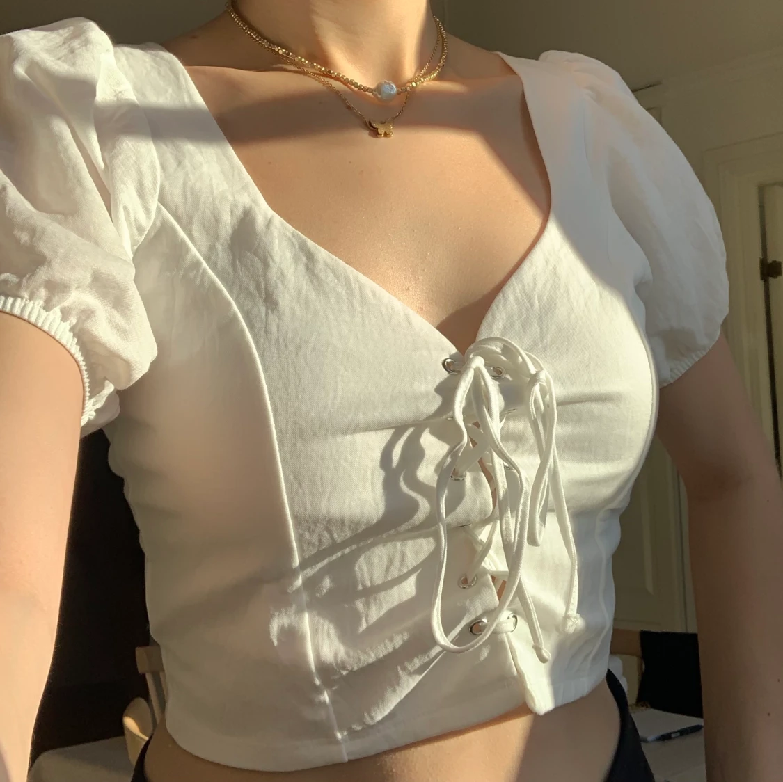 Puffärmad vit topp - 90