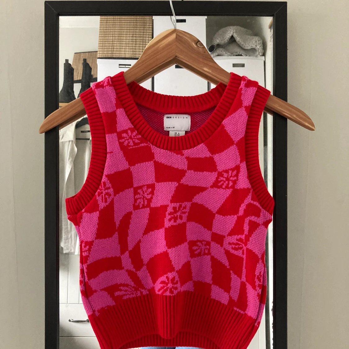 Stickad Rutig armlös top/linne - 90