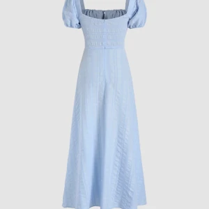 Cider solid texture square neck midi dress XL   - Superfin blå klänning från Cider i storlek XL 