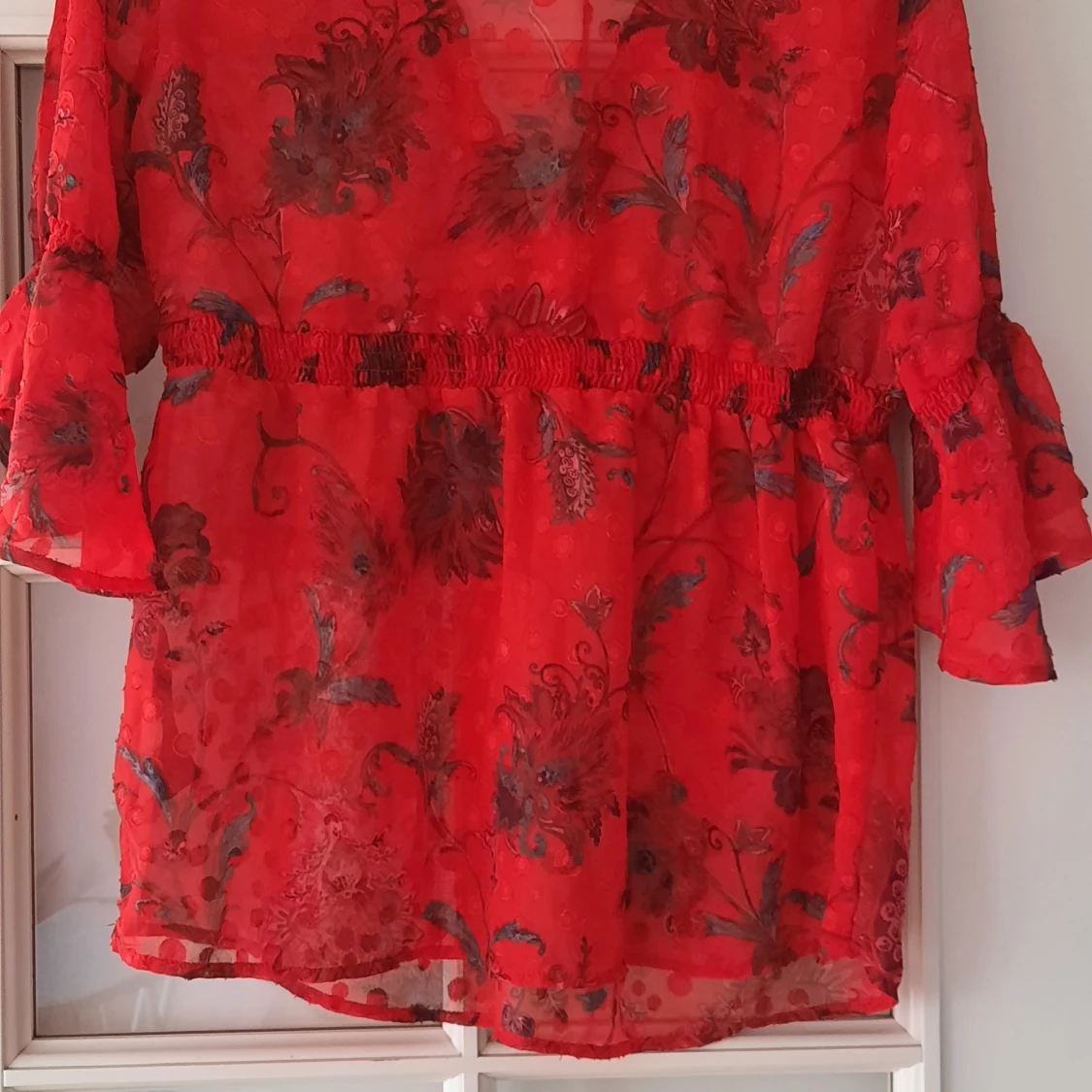 Bright red dotted sheer blouse - S - ONLY - 91