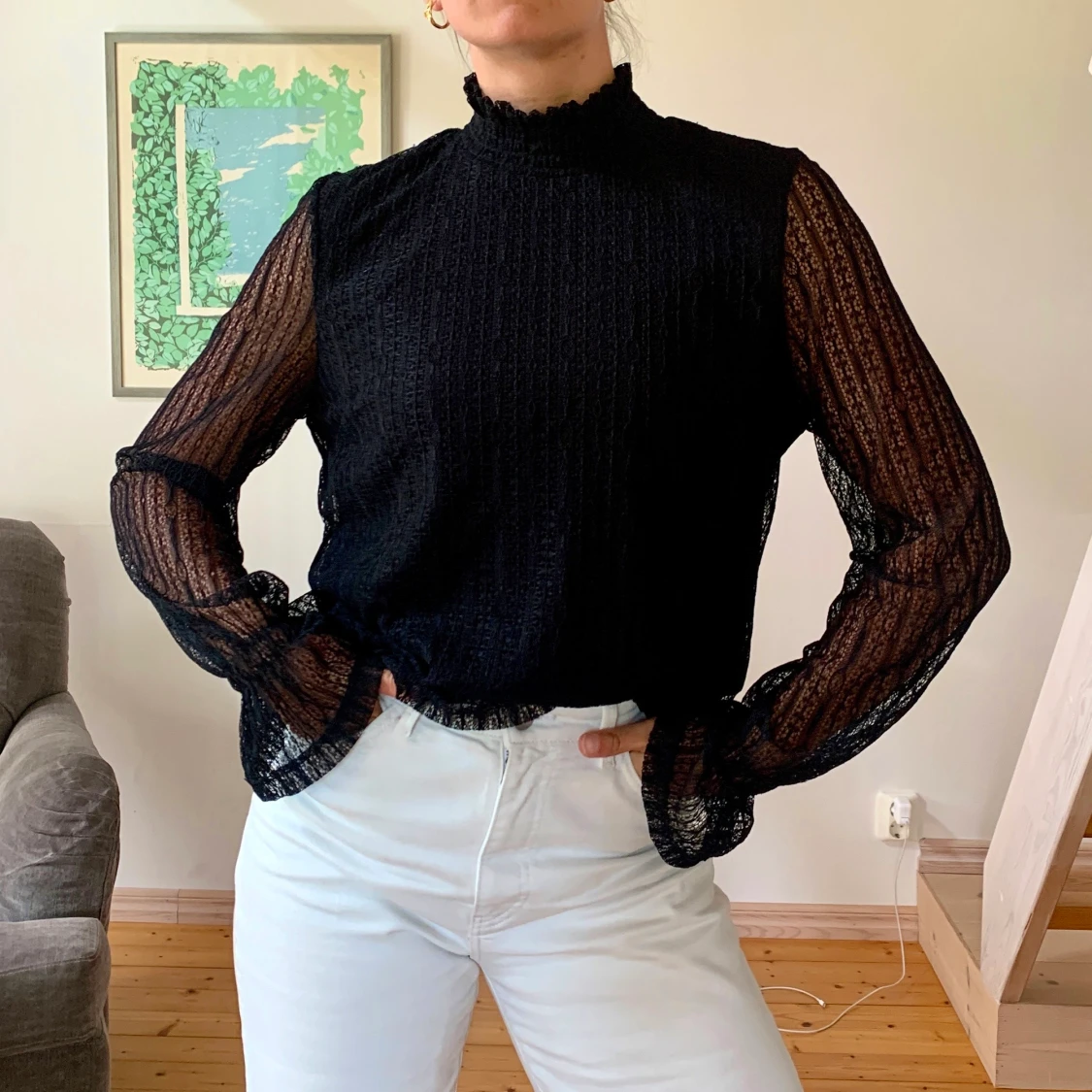 Svart Spetsblus Just Female M