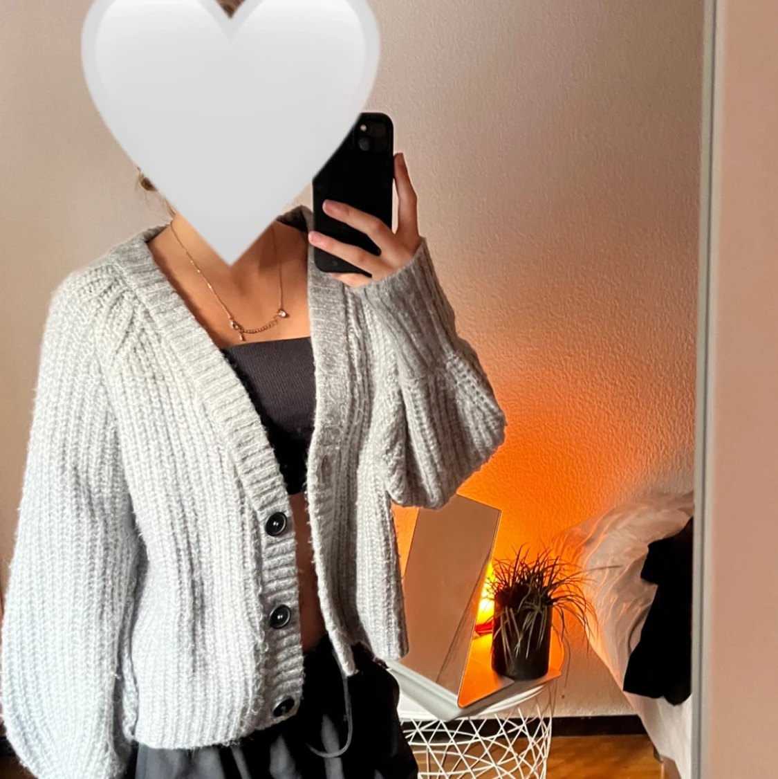 Grå stickad kofta - 90