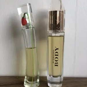 Två parfymer: Flower by Kenzo (30ml flaska ca 1/3 använt) Burberry Body (60 ml flaska endast ett par ml använt)   Inköpspris ca 500 per flaska   