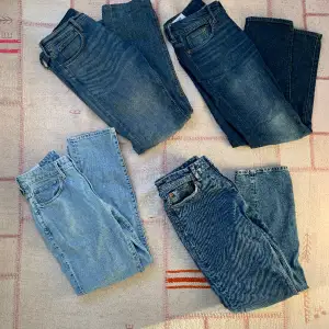 Nere-vänster: H&M jeans, passform är regular fit 30/30. Nere-höger: ZARA jeans, passform är regular fit 30/30. Uppe-vänster: Lee Jeans, passform regular fit 31/34. Uppe-höger: H&M jeans, regular fit 30/32. Alla jeans för 99kr