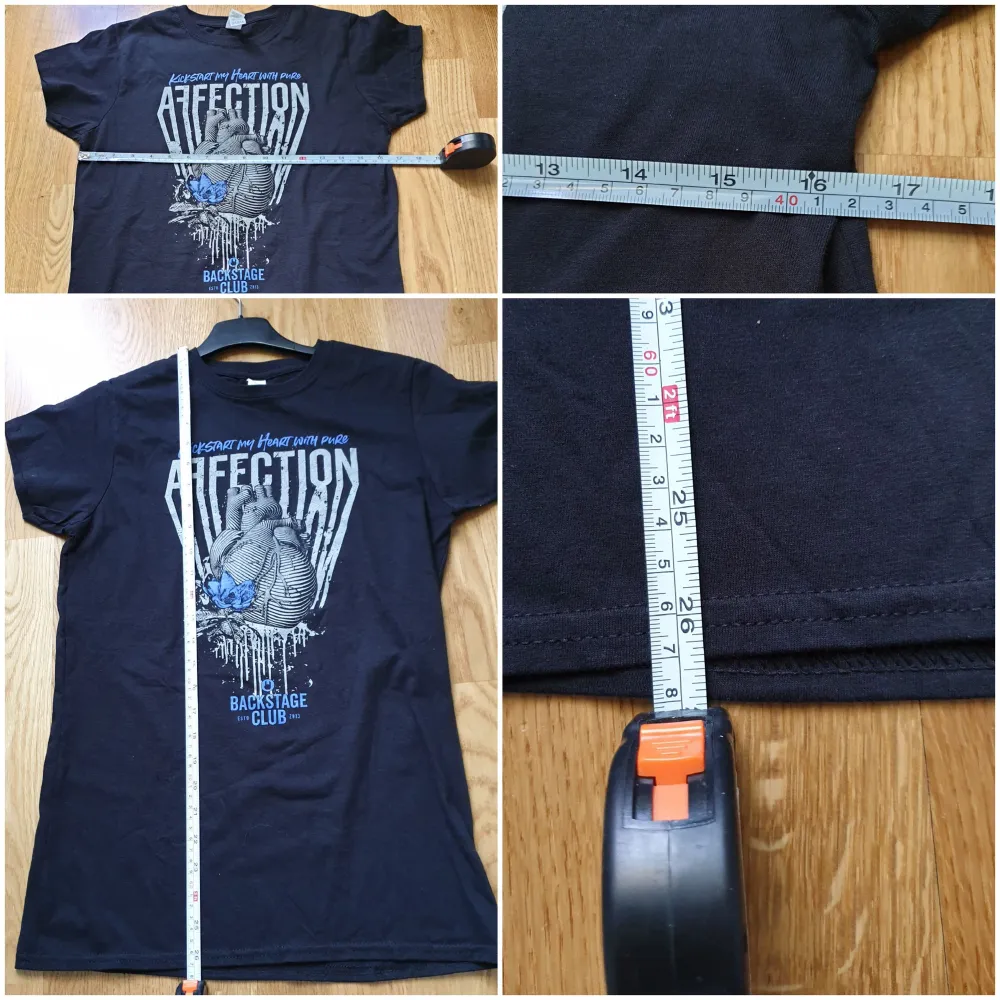 T-shirt  Storlek: uppskattas som en S eller liten M. (Står L på lappen, men väldigt liten I storlek).  Skick: max använda en gång  Färg: svart med lila detaljer Märke: EMP Backstage club  Längd: ca 67cm, axelbredd: ca 35cm . T-shirts.