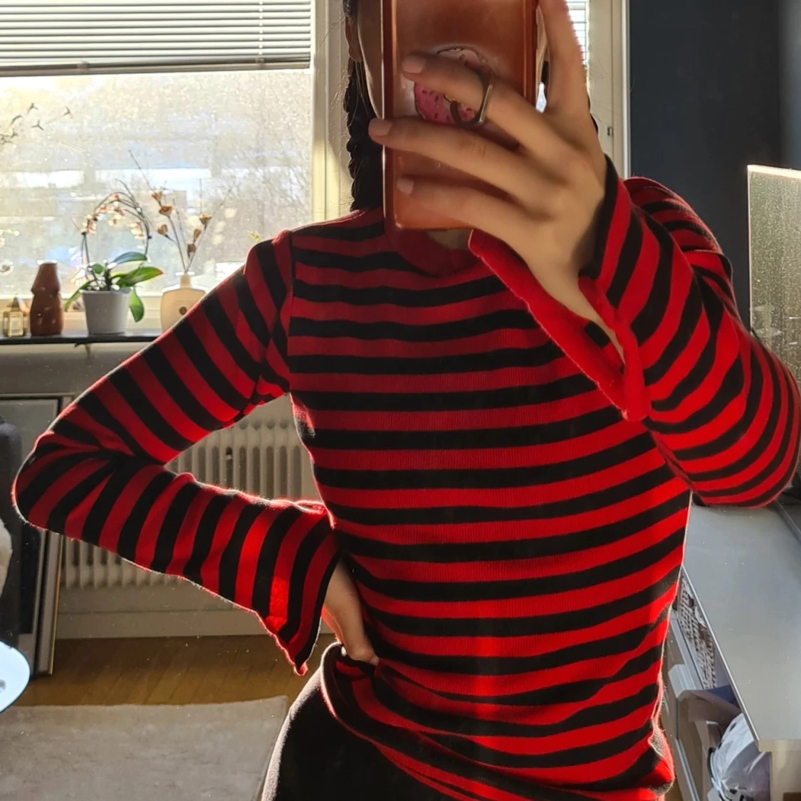 Randig långärmad tröja med slits - 90