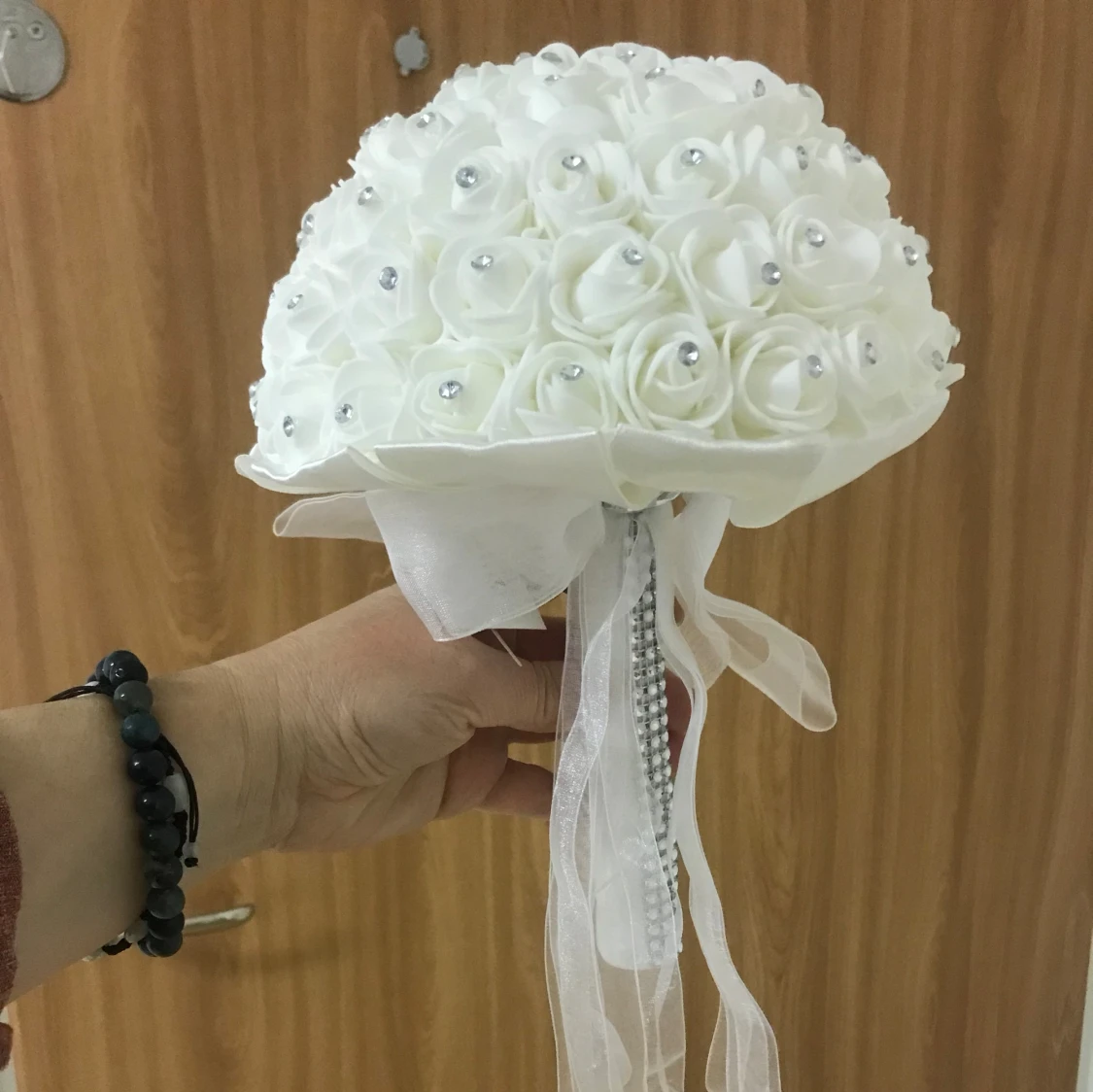 Bröllop Brud Kristall Sidan Satin Konstgjord Bukett 