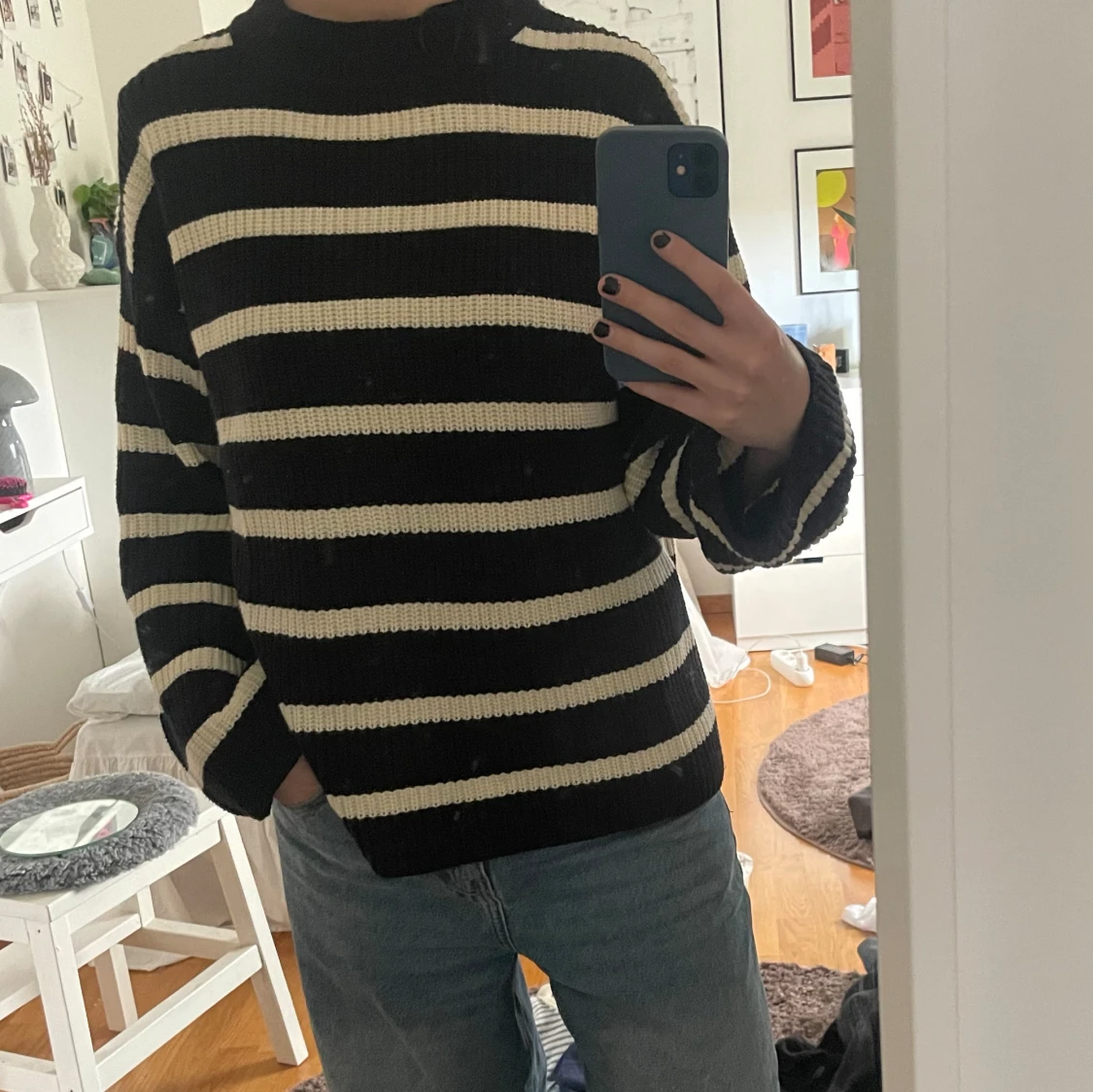 Randig stickad tröja  - 90