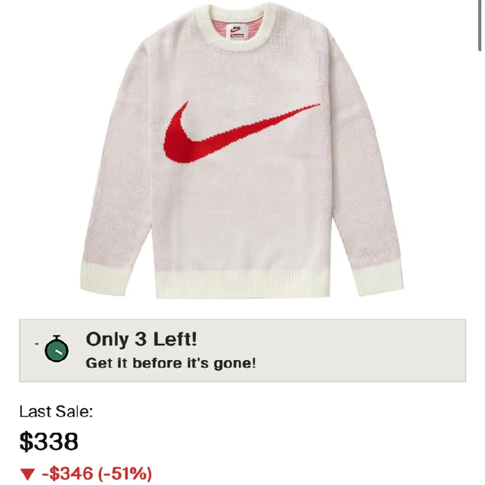 Vit och röd  Nike X supreme knitwear tröja. Köpt på Plick ! Säljer pga för liten för mig❤️ skriv för mått och fler bilder. Tröjor & Koftor.