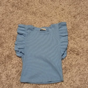 Blå Volangtröja - Blå volangtröja från zara, nästan helt ny använd nån enstaka gång, inte nopprig i tyget.