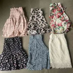 Volang kjolar från olika märken alla passar s/m Perfekt till sommaren🥰 150-200 kr st Leopardkjolen köpt sacond hand utan lappar passar xs/s🥰 Kolla min profil för långa kjolar🥰