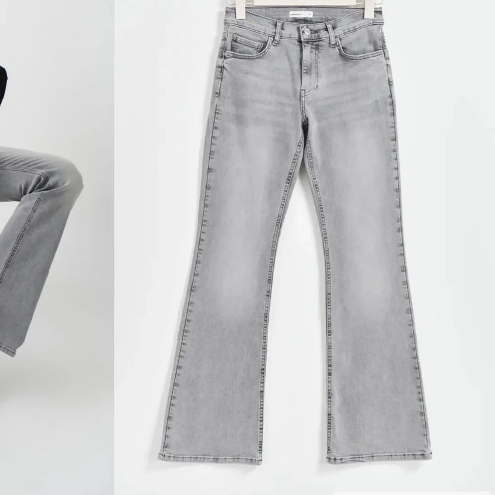 Gråa Gina jeans storlek 34 oanvända för dom va för små, dom är som nya jätte bra skick( original pris 499kr)💗. Jeans & Byxor.