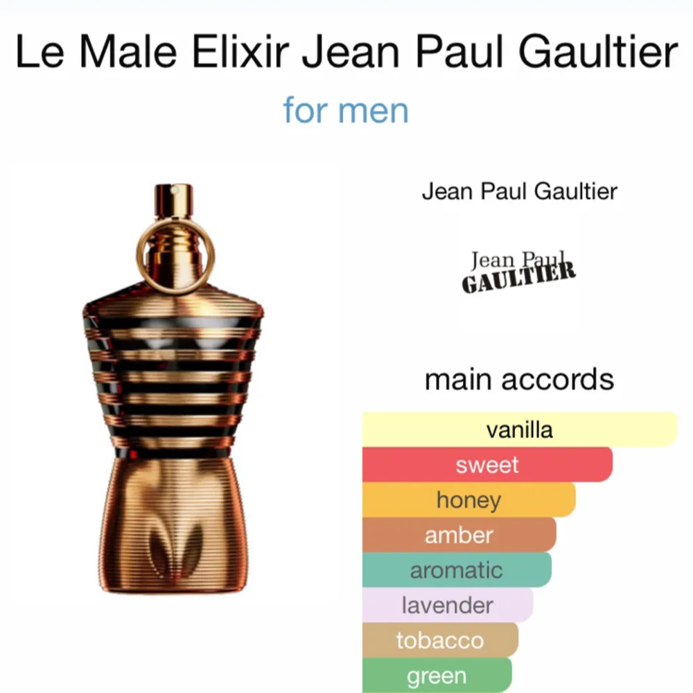 2 ML sample av Jean Paul Le Male Elixir. Denna parfym har en doft med mycket vanilj och den är väldigt söt. Denna parfymen är perfekt till vintern!. Parfym.