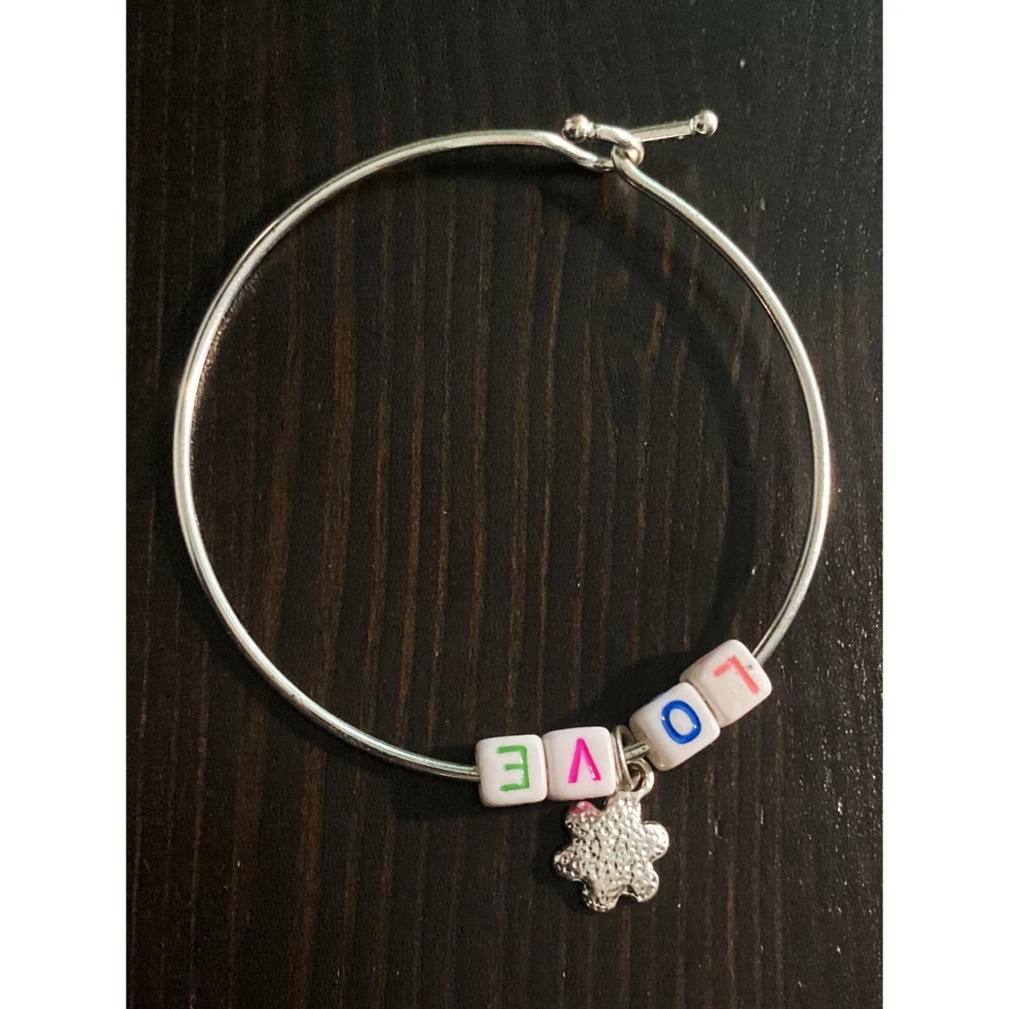 Stelt armband, barn, love, pärlor, silver, blomma, bangle, hippie - 90