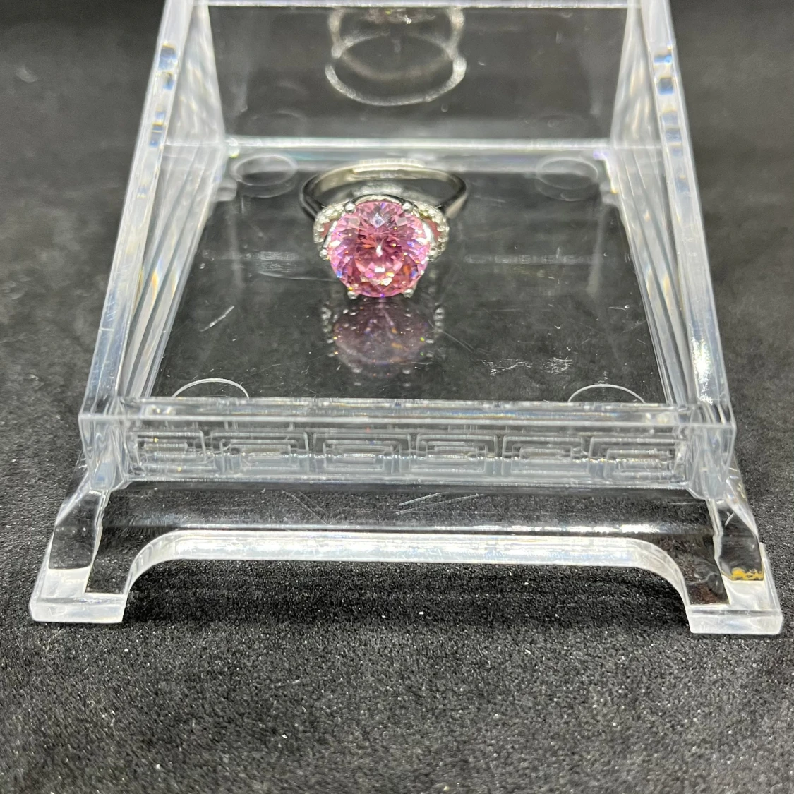 Pink crystal platinum ring - 91