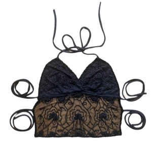 y2k sequin vintage backless tie top - vintage snygg pärl topp som man knyter där bak och runt halsen. Okänt storlek och märke då lappar avklippt. Men skulle säga passar en XS-S bäst. De enda är den har en brun pärla på toppen men inte så märkvärdigt.  Köparen står för frakt. 🩷❤️