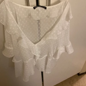 Blus från zara  - Säljer en jättefin blus från zara med vita prick broderingar på, köpt för 400 kr. Den är i nyskikt och endast blivit använd en gång. Slutsåld överallt och väldigt populär. Kom privat för mer bilder 🩷