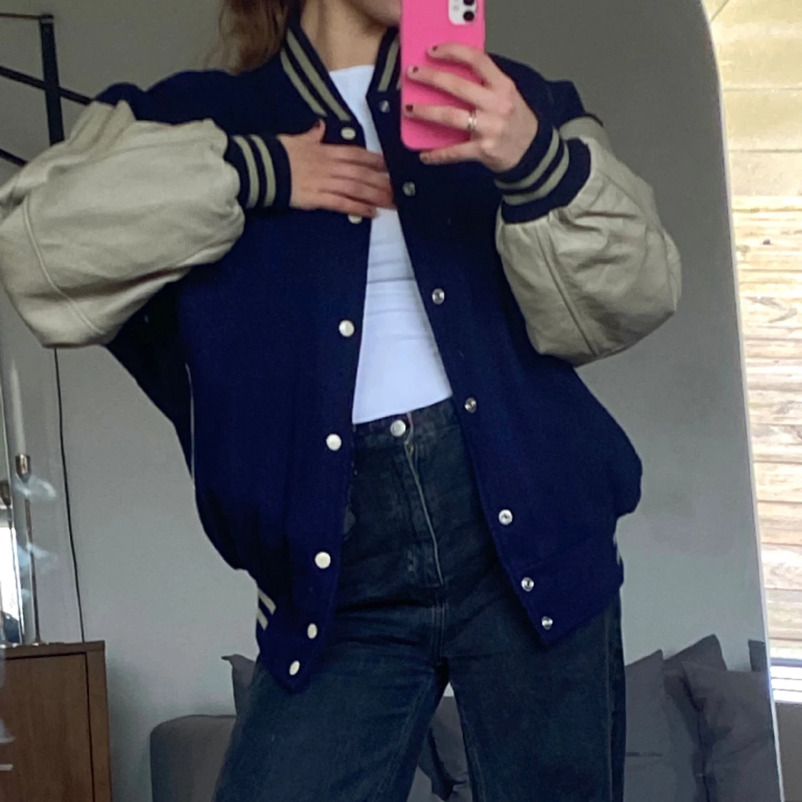 Varsity-jacket i äkta skinn - 91