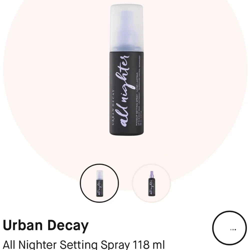 Urban decay settingspray som knappt är använd, finns 3/4 kvar i flaskan! Det är stora modellen av settingsprayen alltså 118 ml❤️Nypris:390kr. Övrigt.