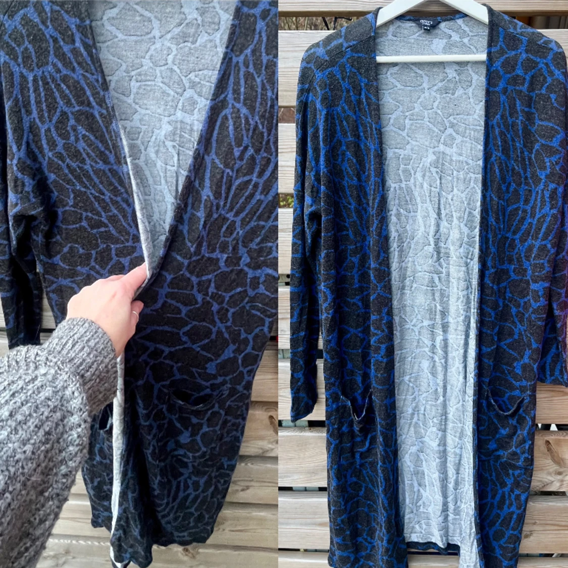 Snygg lång finstickad kofta med fickor - 92