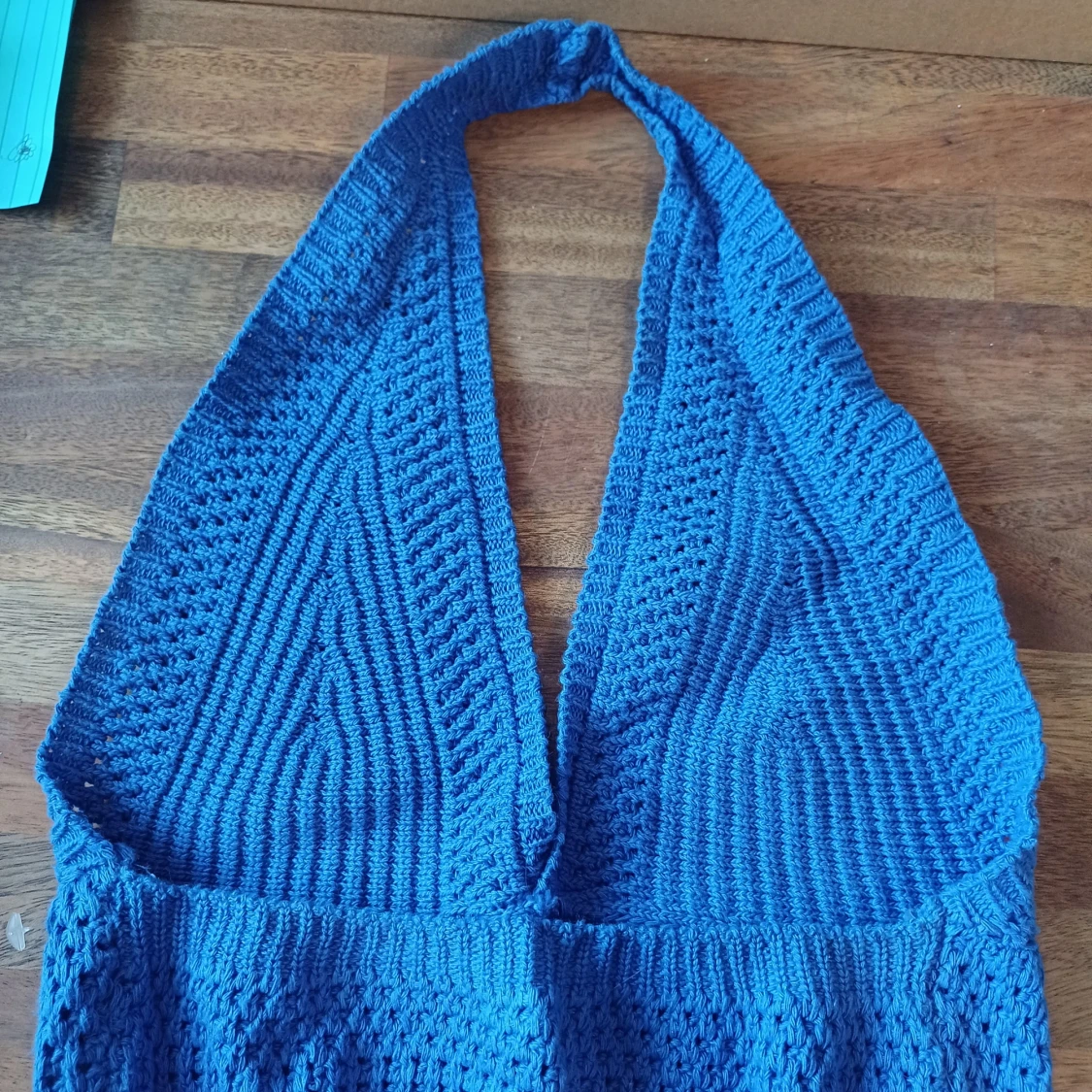 Blå stickad halterneck topp - 90