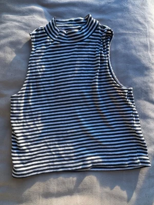 Randig polotopp från Divided - Säljer en svartvit randig polotopp från Divided. Toppen är ärmlös och har en hög krage som ger en snygg edge. Perfekt att styla med jeans eller kjol för en cool look. Materialet är mjukt och stretchigt för skön passform. Använd max 2 gånger då den inte alls passade mig som jag tänkt🌷 spana gärna in mina andra plagg också!🌷👌🏻