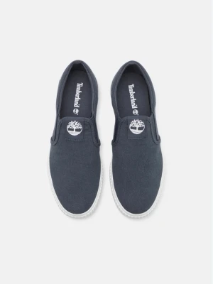 Mörkblå slip-on sneakers Timberland - Snygga mörkblå slip-on sneakers från Timberland i canvasmaterial. Skorna har vit sula och tydlig Timberland-logga både på ovansidan och hälen. Perfekt för dig som gillar enkel och stilren design.