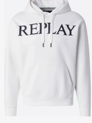 Vit hoodie från Replay,  storlek M - (Köpt i affär) Snygg vit hoodie från Replay med stor svart logga över bröstet. Klassisk känguruficka framtill, justerbar huva med dragsko och ribbade muddar. Mjuk insida och detaljer med färgade ränder på insidan av huvan. Perfekt för en avslappnad och trendig look. Väldigt bra passform i st M. Samt hyfsatt svår att få tag i längre tror jag.