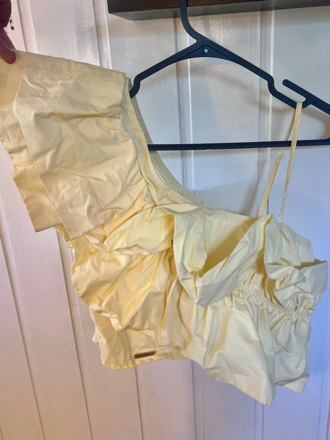 Ljusgul volang topp med offshoulder - 2