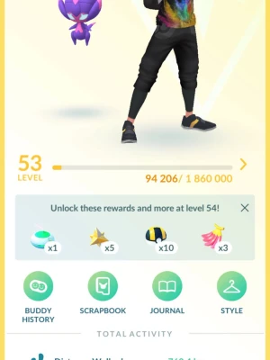 Pokémon GO Level 53 konto - Säljer ett Pokémon GO-konto på level 53 med  massa shinys och kostym klädda shiynys och många sällsynta Pokémon i samlingen. Perfekt för dig som vill ta ditt spelande till nästa nivå!
