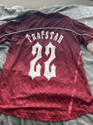Bordeaux Trapstar t-shirt med tryck - Snygg bordeaux t-shirt från Trapstar med stort vitt tryck '22' på ryggen och logga samt texten 'IT'S A SECRET' på bröstet. T-shirten har rund hals, vita detaljer och ett mönster i nedre delen. Tillverkad i ett lätt och sportigt material.