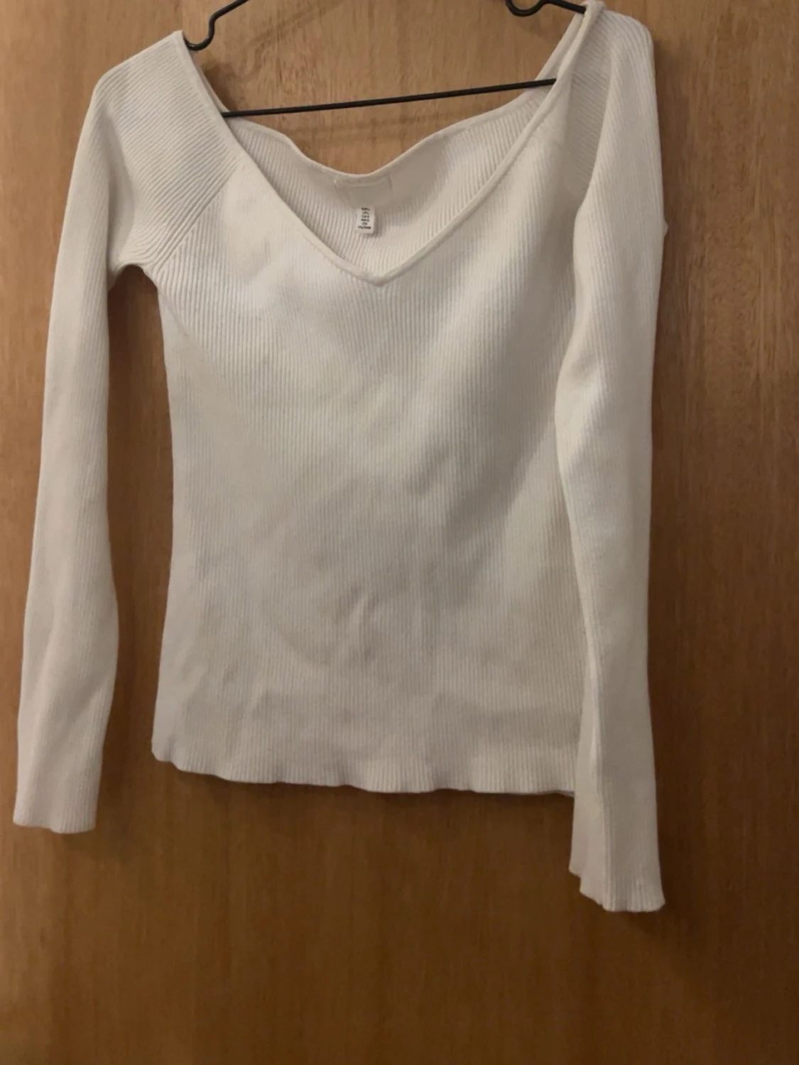 Vit ribbad långärmad topp H&M - 2