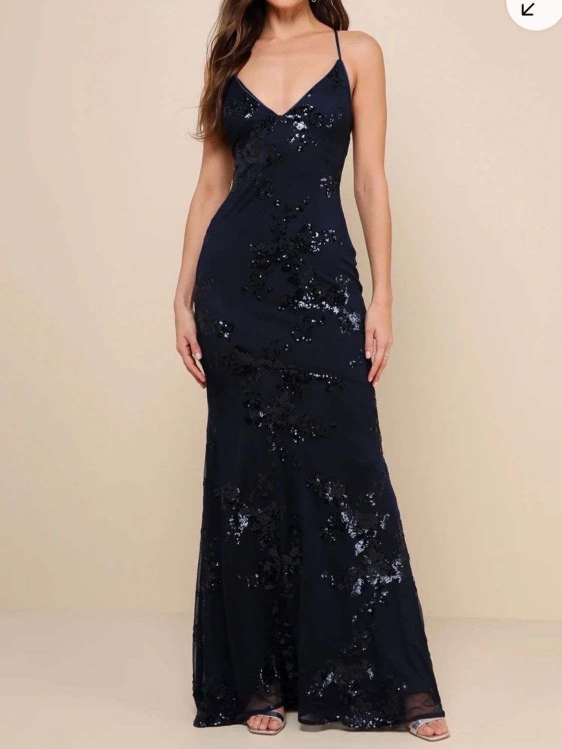 Mörkblå glittrig långklänning