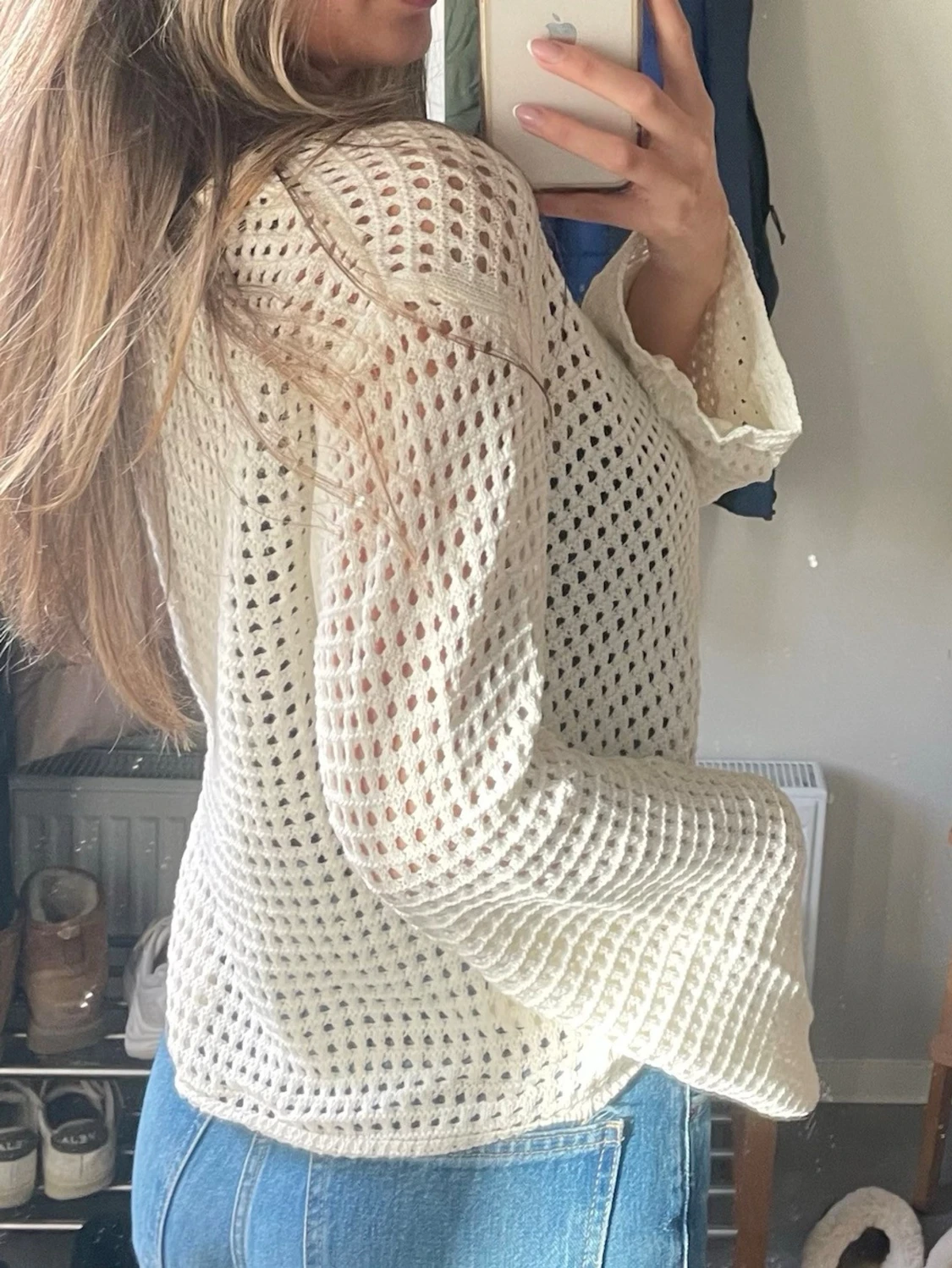 Vit virkad cardigan med knappar - 2