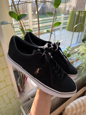 Svarta Polo Ralph Lauren sneakers - ⭐️Aldrig använda  ⭐️Nyskick ⭐️Svarta Polo Ralph Lauren  ⭐️Storlek 41 ⭐️Herr skor ⭐️Nypris ca 1200kr  Säljer ett par helt nya sneakers som tyvärr blev för små innan de hann komma till användning. Skorna är helt oanvända. Sulorna är i nyskick, se bild (2). Se skostorleken på bild (7)