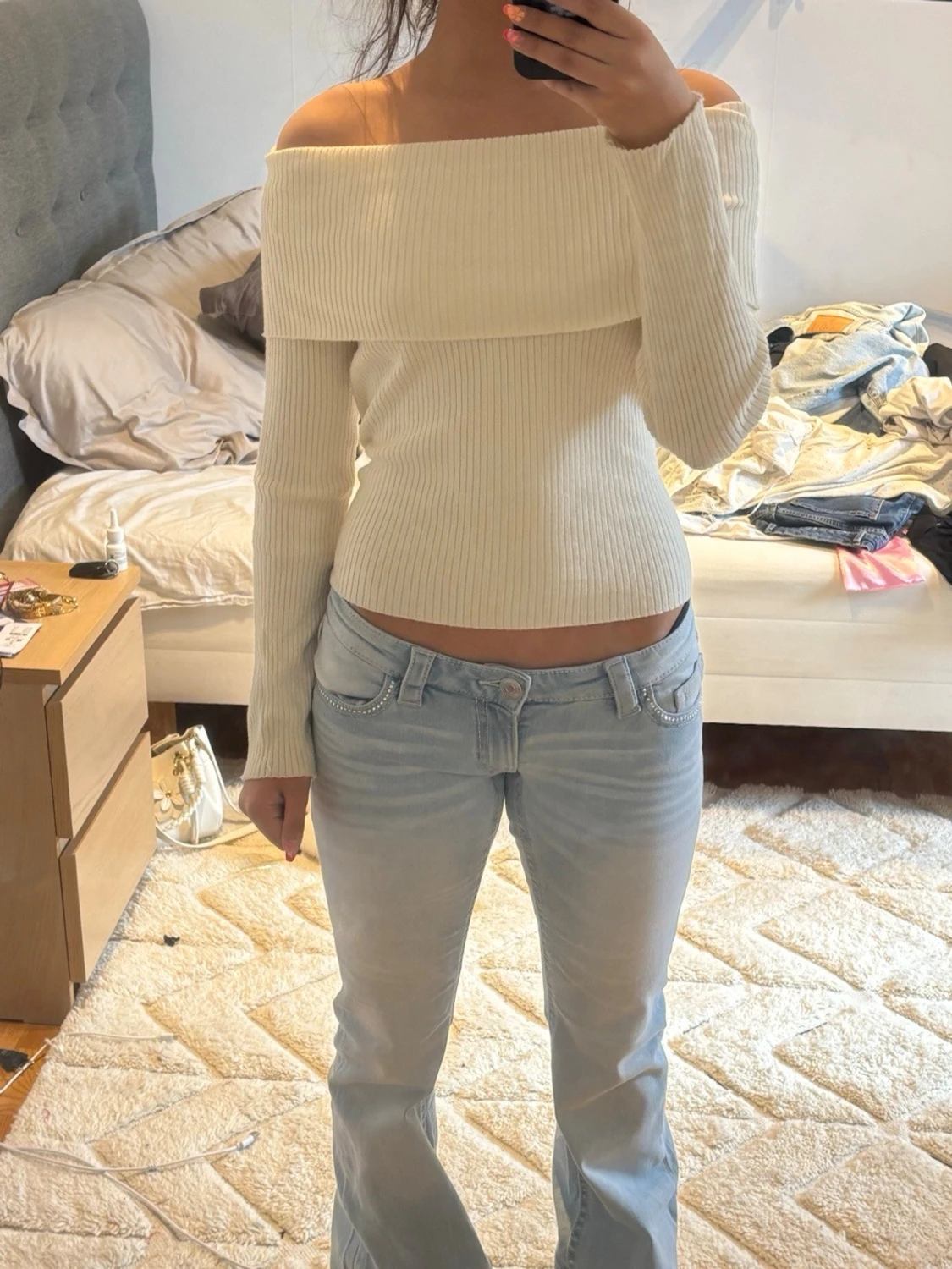 Offshoulder ribbad topp från H&M