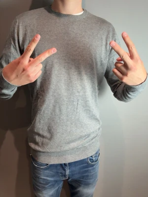 Grå sweatshirt  - Fint skick. Han på bild är 185cm, 77kg!