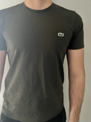 Olivgrön t-shirt från Lacoste - Klassisk olivgrön t-shirt från Lacoste med den ikoniska krokodilloggan broderad på bröstet. T-shirten har rund halsringning och korta ärmar. Tillverkad i mjuk bomull för en bekväm känsla och en normal passform. 